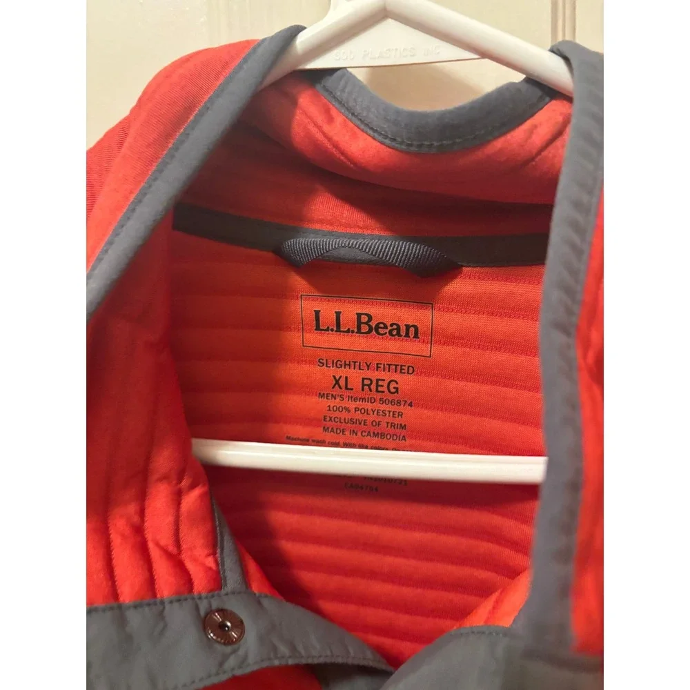 LL Bean Mens Airlight Knit Pullover XL Red Quilted Snap Neck Fleece 506874